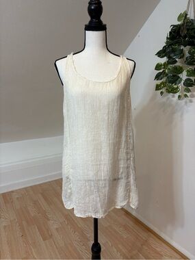 Eileen Fisher 100% Linen Cream Lightweight Gauze Tunic Top Size XL